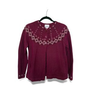 Breckenridge Cardigan Fair Isle Nomad Sweater 3 Button Magenta Purple Small